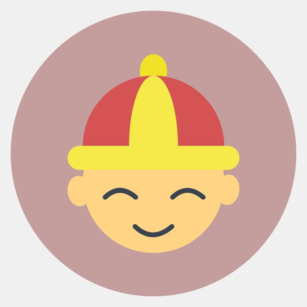 Icon Chinese boy. Chinese New Year celebration elements. Icons in collor mate style. Good for prints, posters, logo, party decoration, greeting card, etc. vector