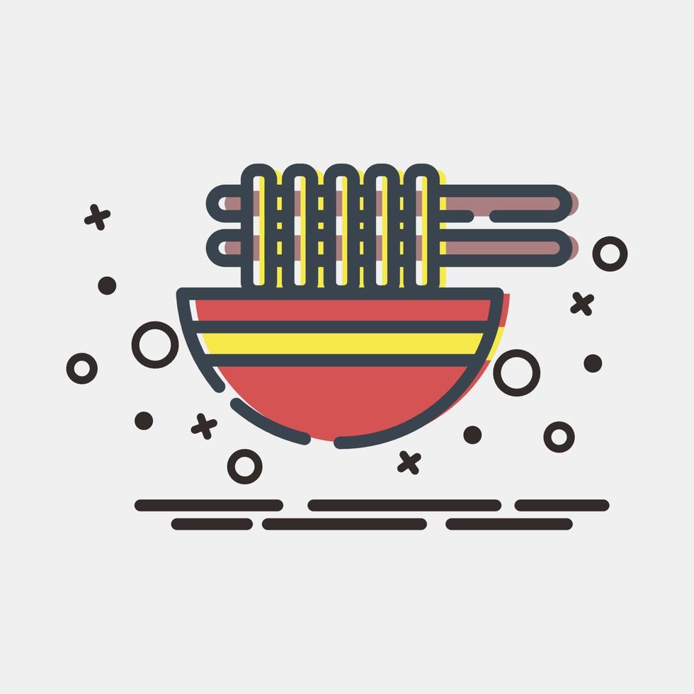 fideos icono. elementos de celebración del año nuevo chino. iconos en estilo mbe. bueno para impresiones, carteles, logotipos, decoración de fiestas, tarjetas de felicitación, etc. vector