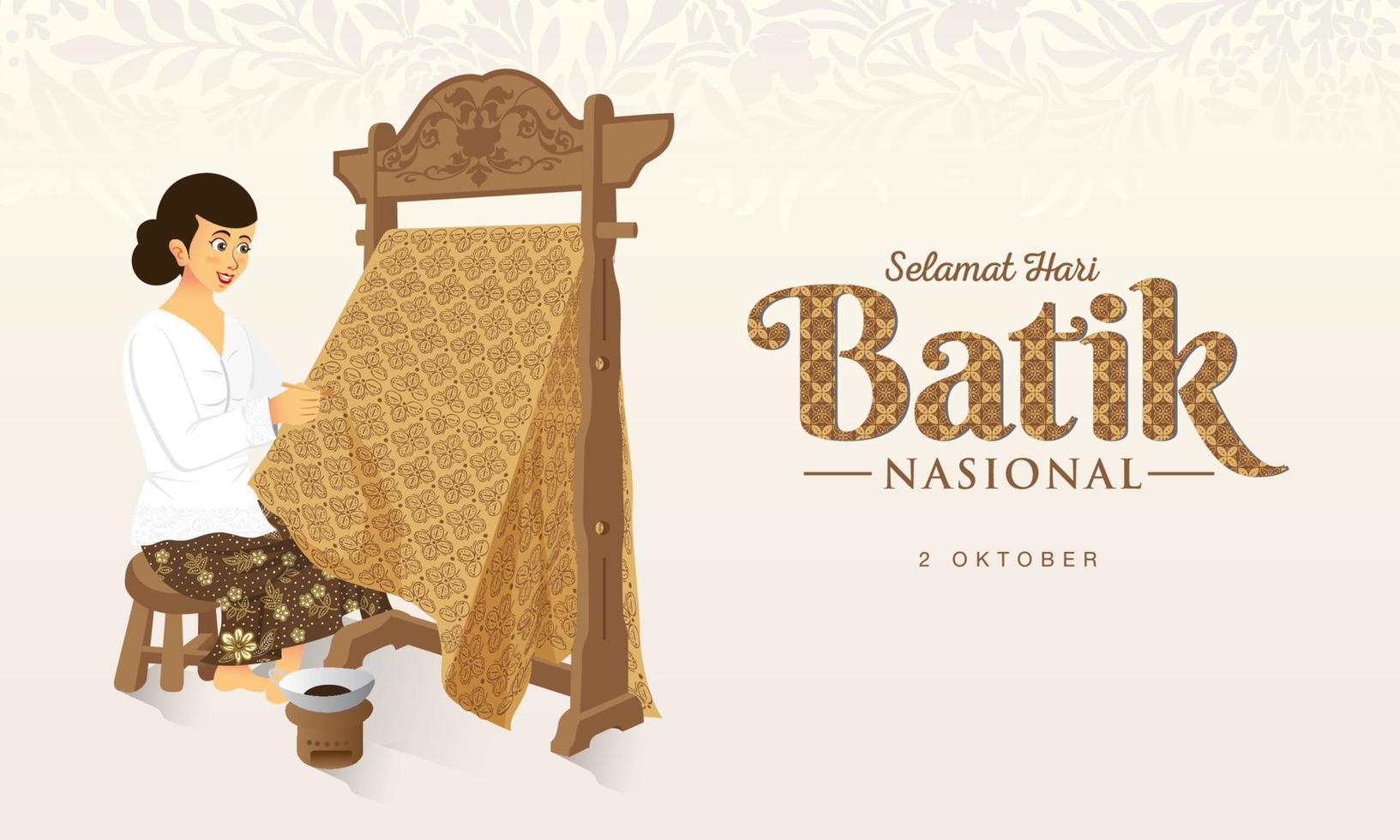 Indonesian Holiday Batik Day Illustration.Translation, October 02, Happy National Batik day. vector