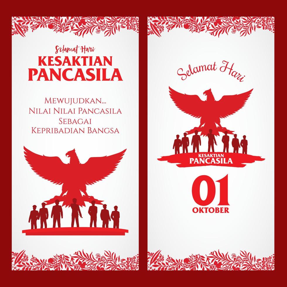 ilustración del día de la pancasila festiva indonesia. traducción, 01 de octubre, conmemoración del día de la santidad de la pancasila vector