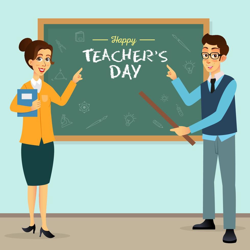 Happy Teachers Day cartoon illustration. Suitable for greeting card, poster and banner vector