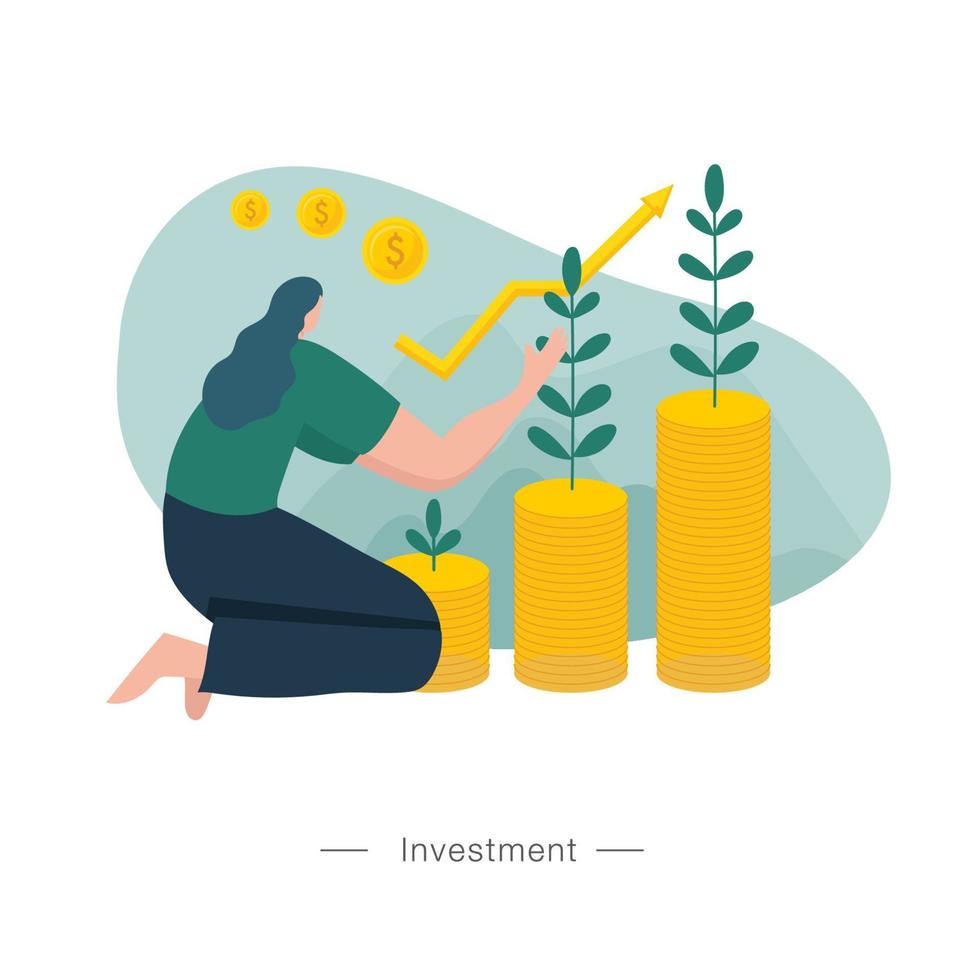 the woman is stacking coins. Investment and finance growth business concept vector