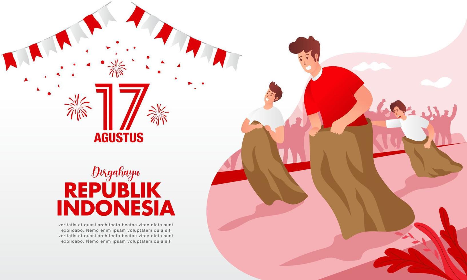 Indonesia independence day greeting card with traditional games concept illustration vector