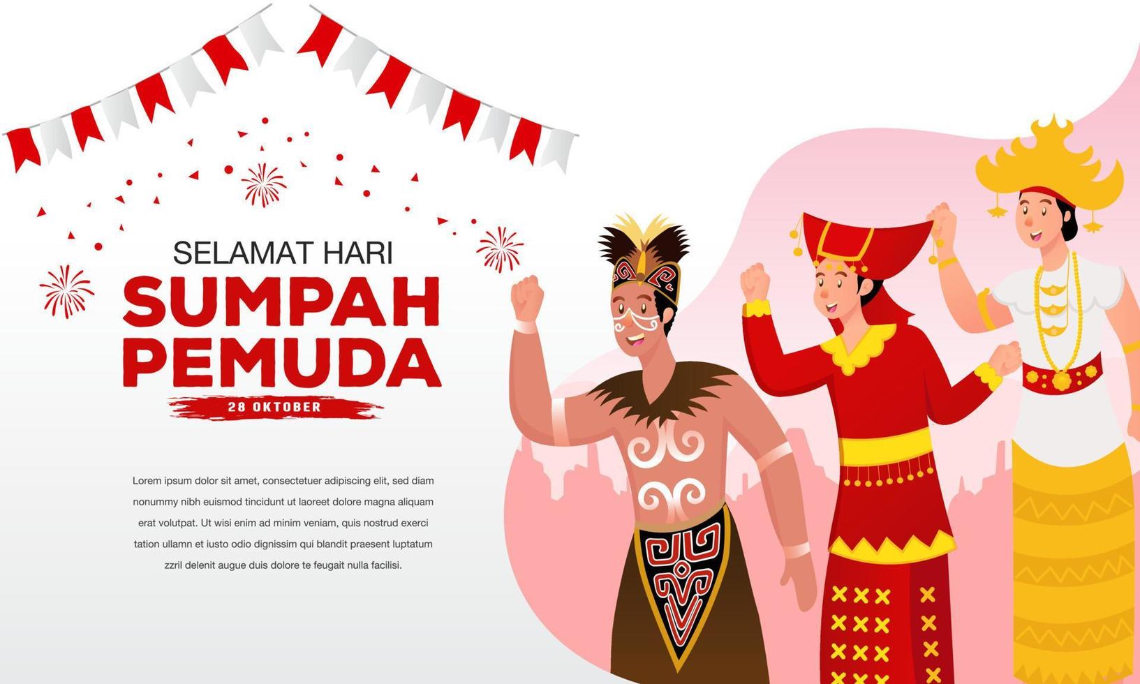 ilustración vectorial selamat hari sumpah pemuda. traducción feliz promesa de la juventud indonesia vector