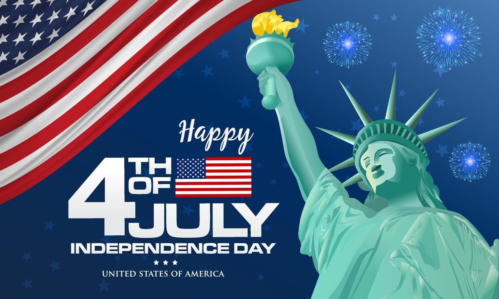 4th of july. Happy Independence day of America background with waving flag and statue of Liberty vector