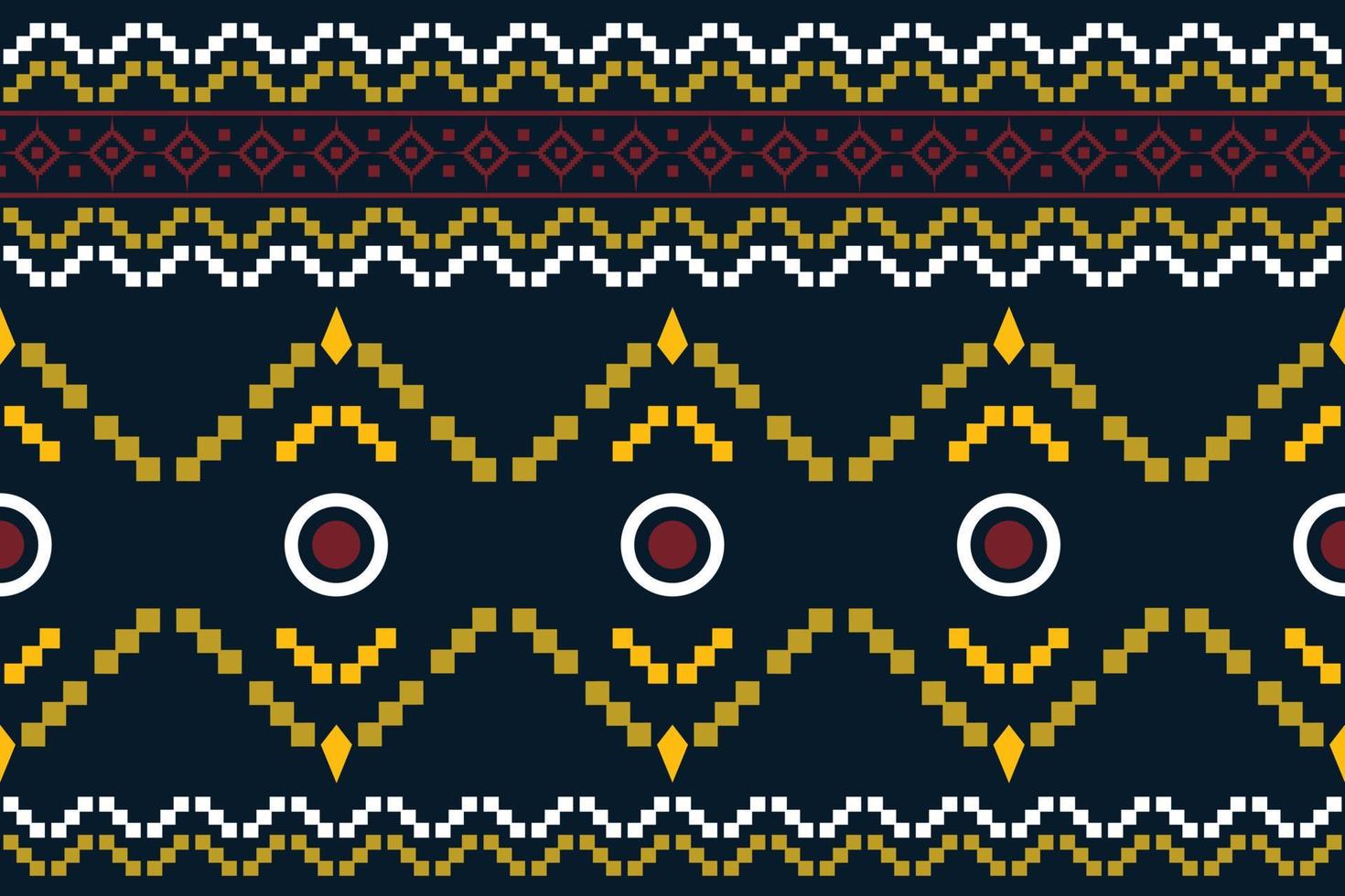 Ethnic fabric pattern geometric style. Sarong Aztec Ethnic oriental pattern traditional Dark navy blue background. Abstract,vector,illustration. Use for texture,clothing,wrapping,decoration,carpet. vector