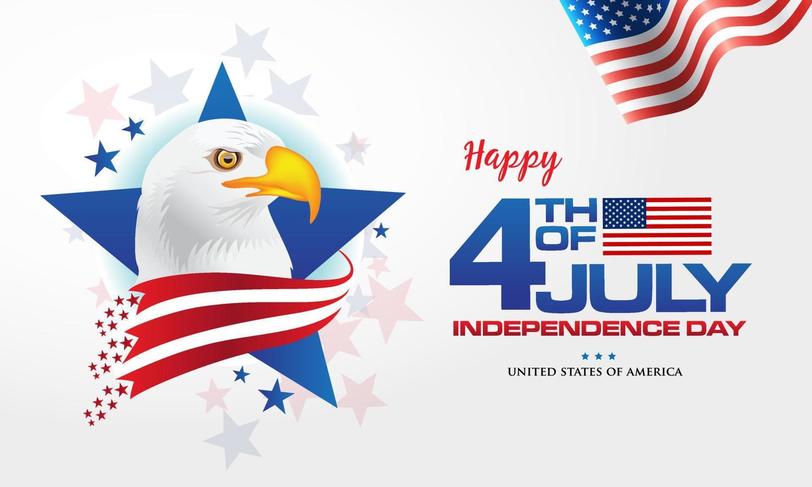 4 de julio. feliz día de la independencia de américa fondo con bandera ondeante y águila calva vector