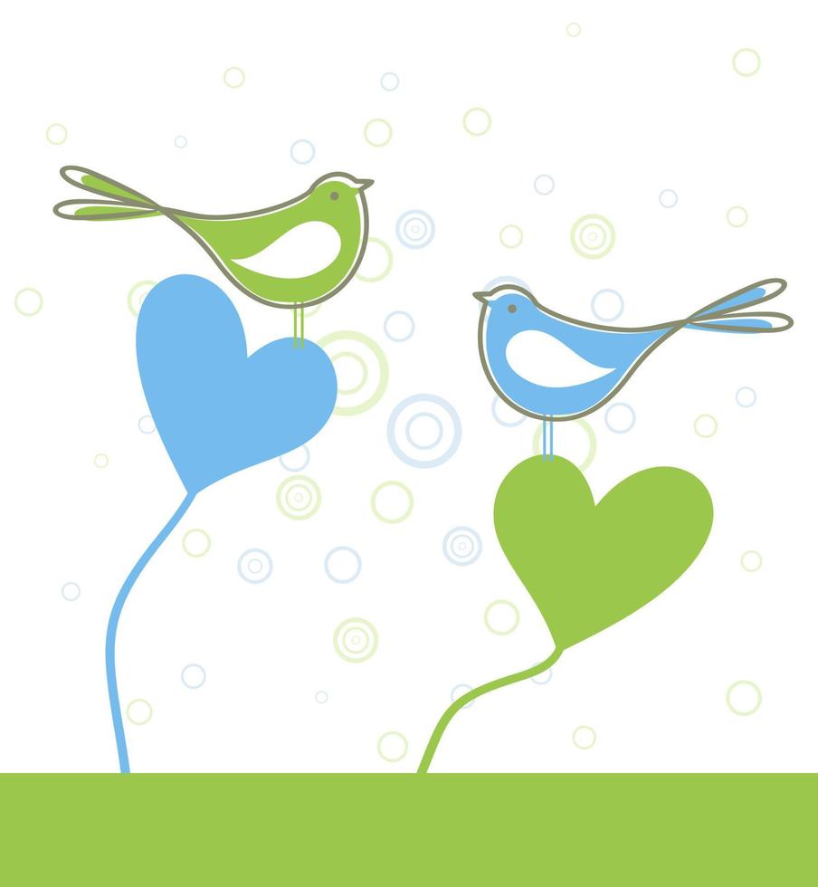 Love birds and heart. Vector illustration