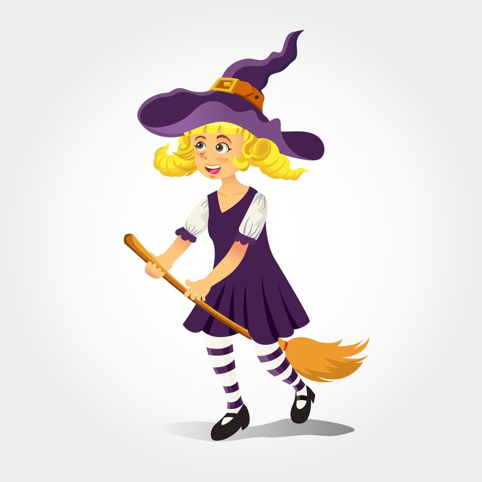 Cute cartoon girl in witch costume isolated on white background vector