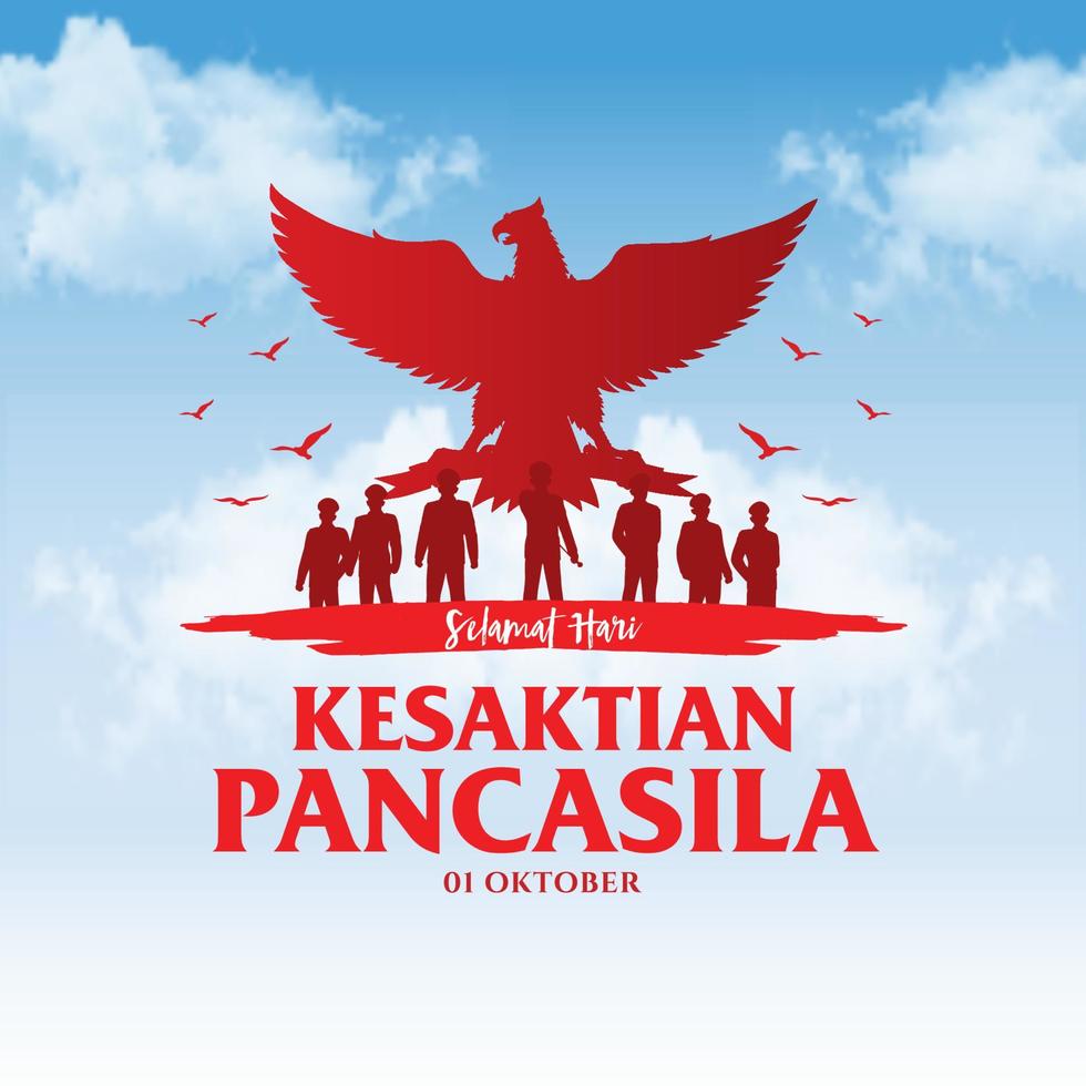 ilustración del día de la pancasila festiva indonesia. traducción, 01 de octubre, conmemoración del día de la santidad de la pancasila vector