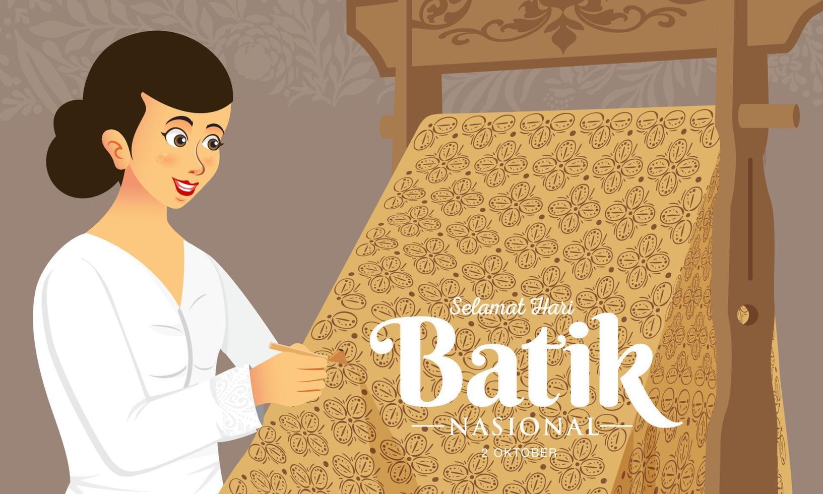 Indonesian Holiday Batik Day Illustration.Translation, October 02, Happy National Batik day. vector