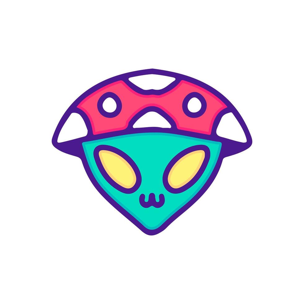 linda cabeza alienígena con ilustración de sombrero de hongo, con estilo pop suave y dibujos de dibujos animados de estilo antiguo de los 90. obras de arte para ropa de calle, camiseta, patchwork. vector