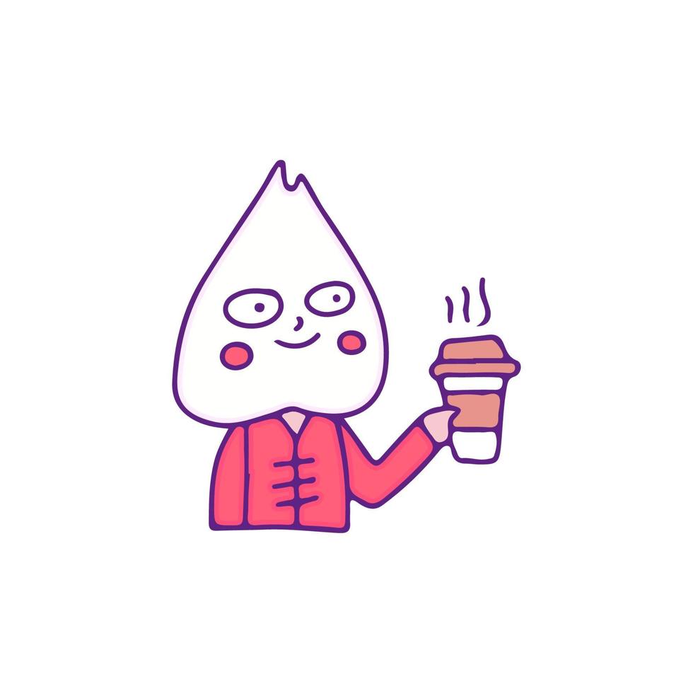 Cool garlic character drink cup of coffee, illustration for t-shirt, sticker, or apparel merchandise. With doodle, retro, and cartoon style. vector