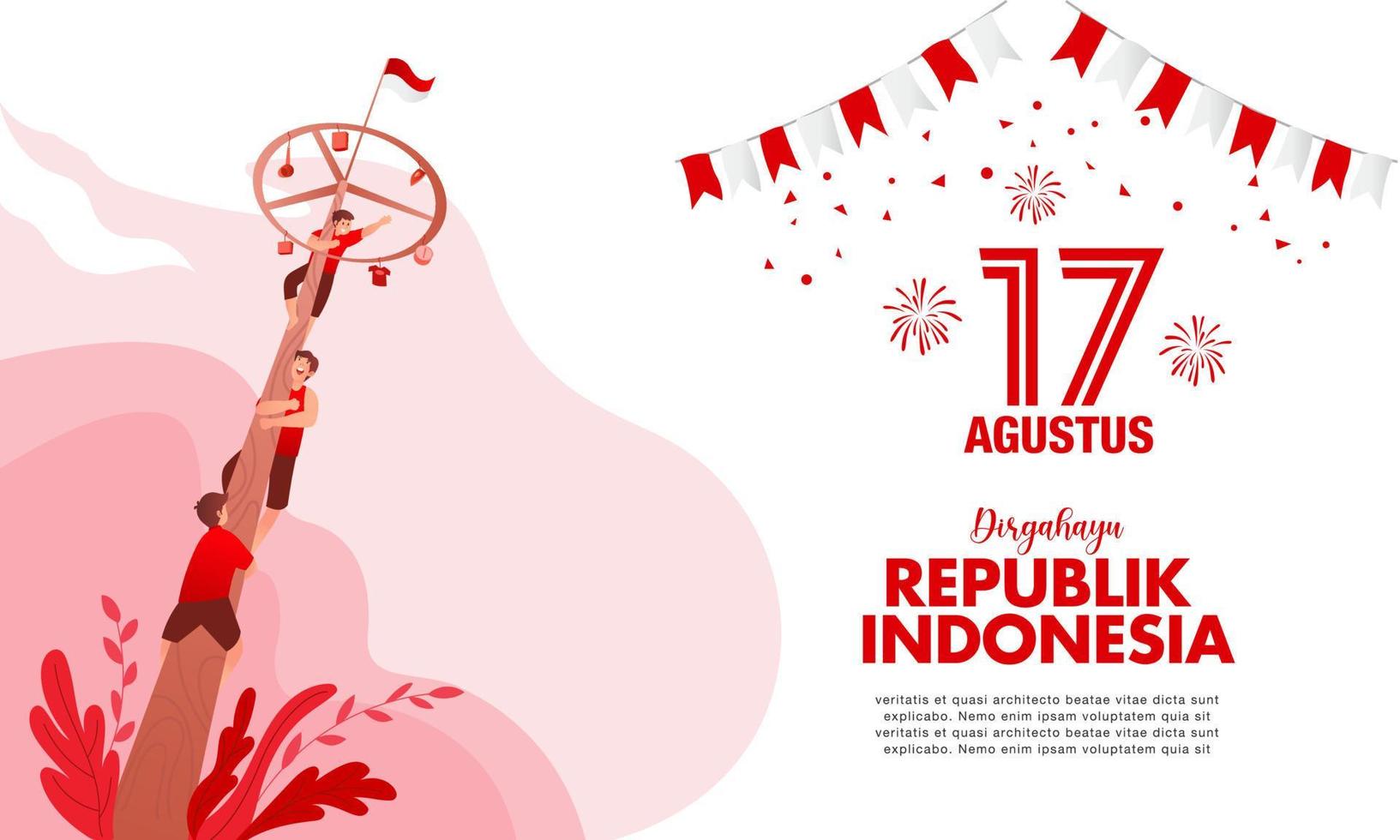 Indonesia independence day greeting card with traditional games concept illustration vector