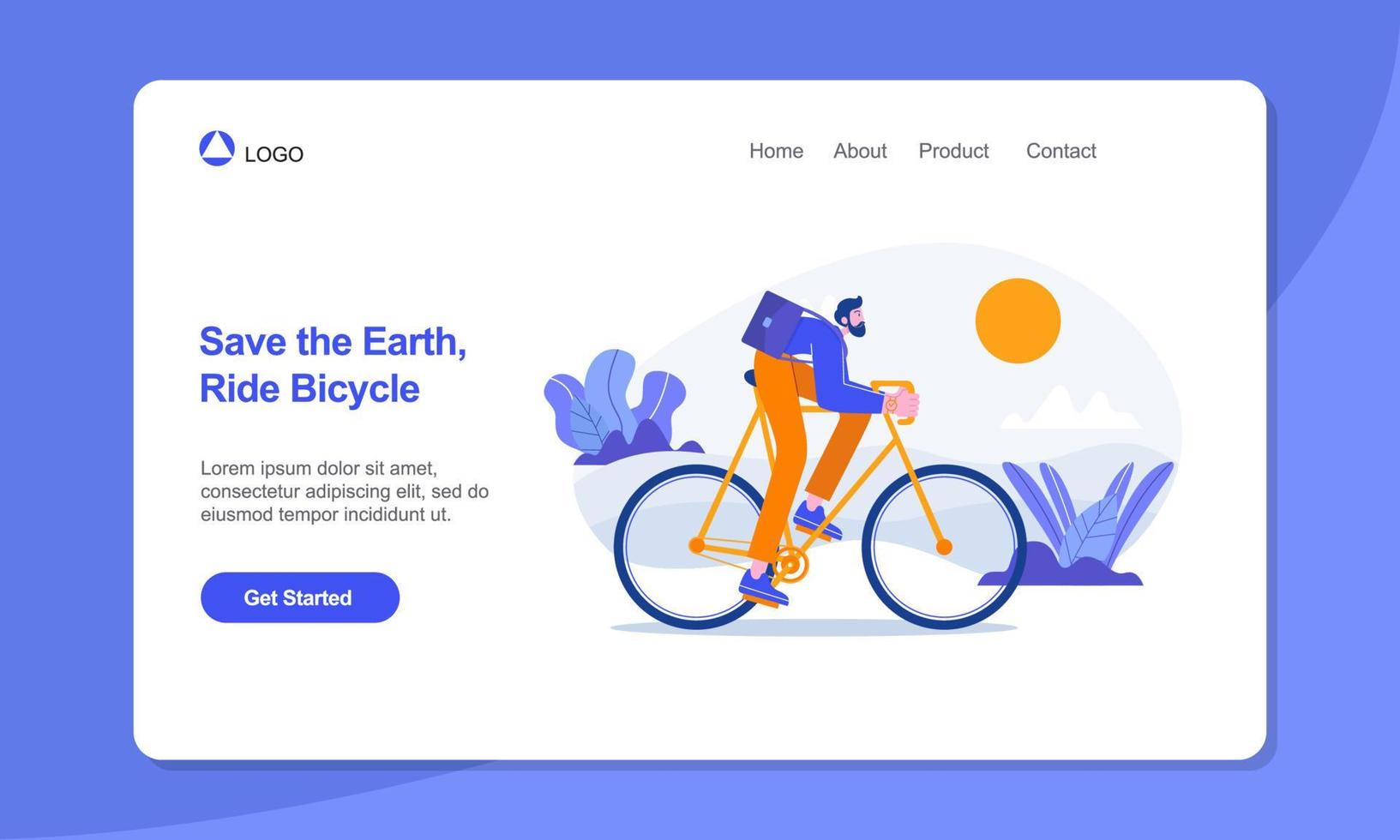 Healthy Lifestyle Landing Page Template. Businessman ride on bicycle to work.suitable for web, banner, poster and landing page. vector