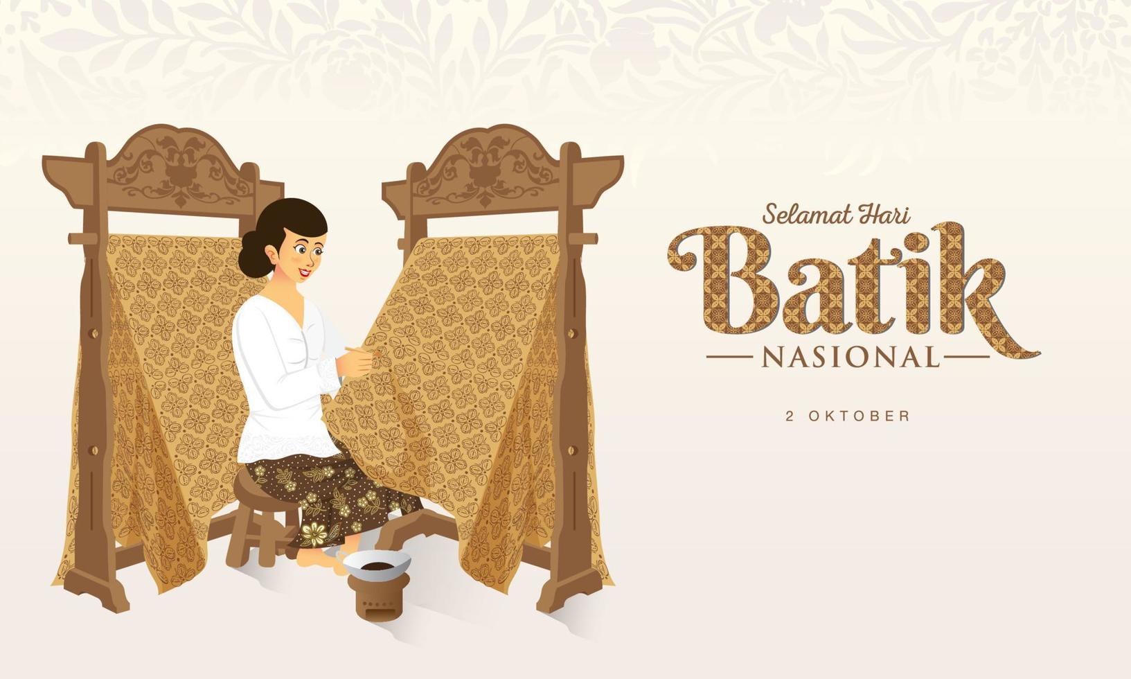 Indonesian Holiday Batik Day Illustration.Translation, October 02, Happy National Batik day. vector