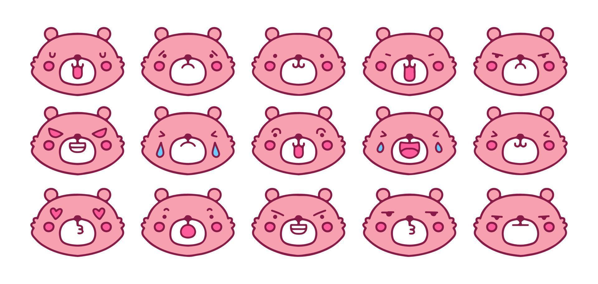 Set of cute bear emoji cartoon illustration, with soft pop style and old style 90s cartoon drawings. Artwork for street wear, t shirt, patchworks. vector