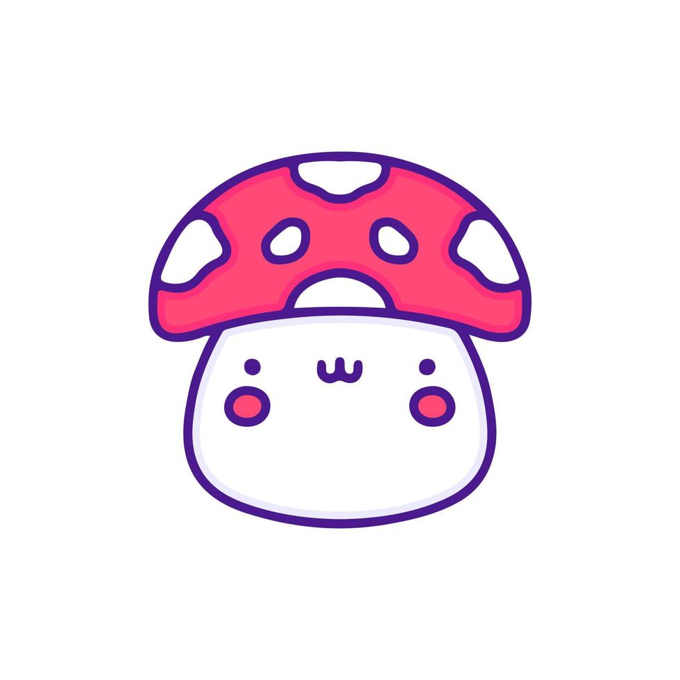 Cute mushroom character doodle illustration, with soft pop style and old style 90s cartoon drawings. Artwork for sticker, patchworks. vector