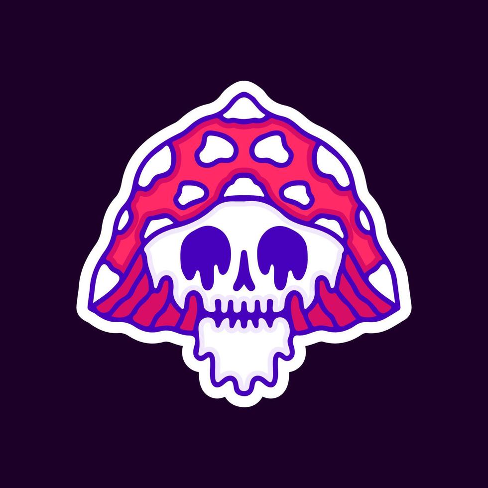 Trippy magic mushroom skull, illustration for t-shirt, sticker, or apparel merchandise. With modern pop and retro style. vector