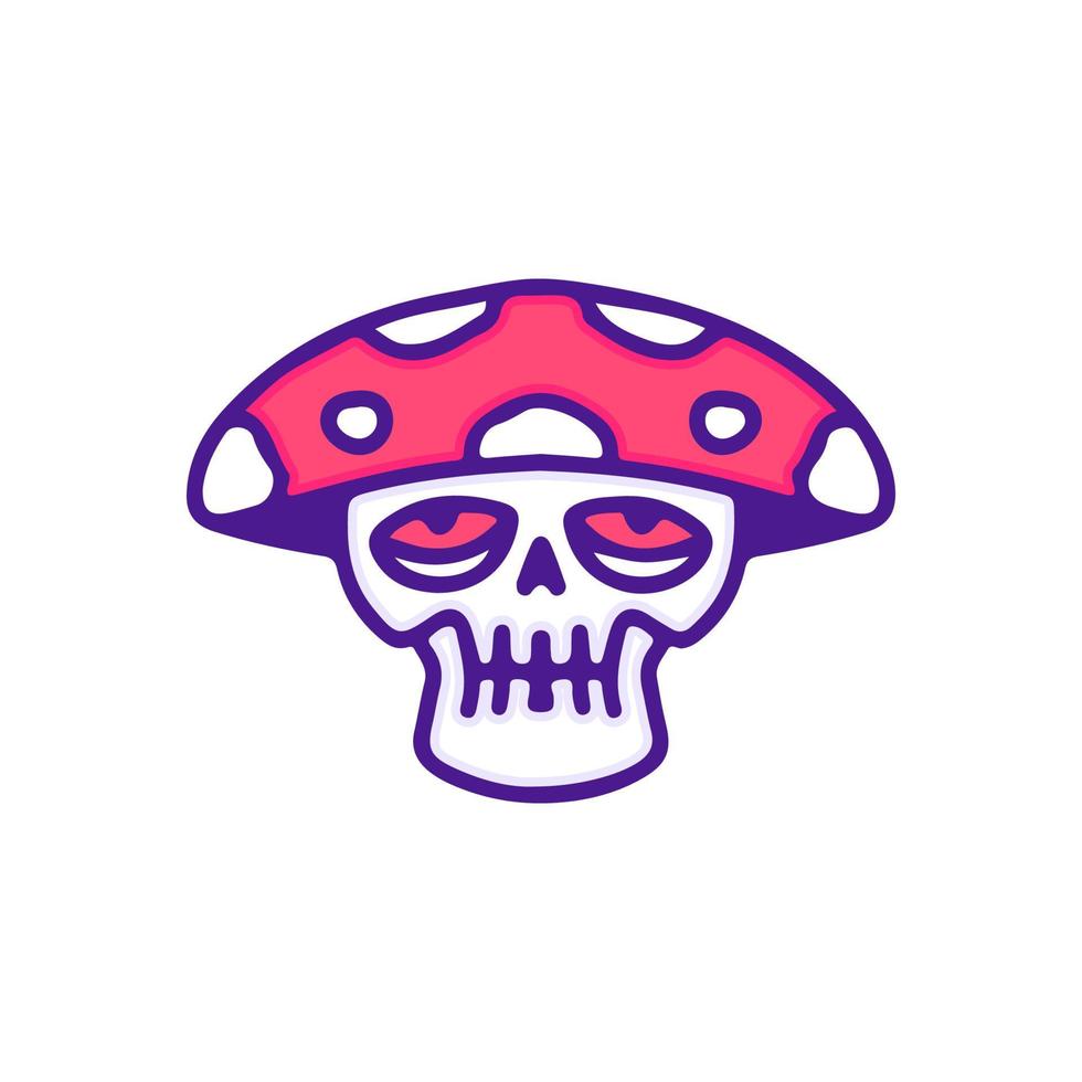 Trippy skull with mushroom hat illustration, with modern pop style and old style 90s cartoon drawings. Artwork for street wear, t shirt, patchworks. vector