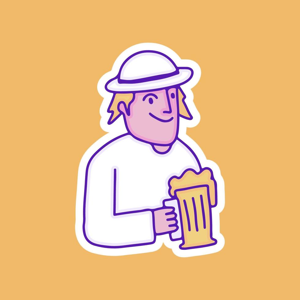 Retro man chill out with glass of beer illustration, with soft pop style and old style 90s cartoon drawings. Artwork for street wear, t shirt, patchworks. vector