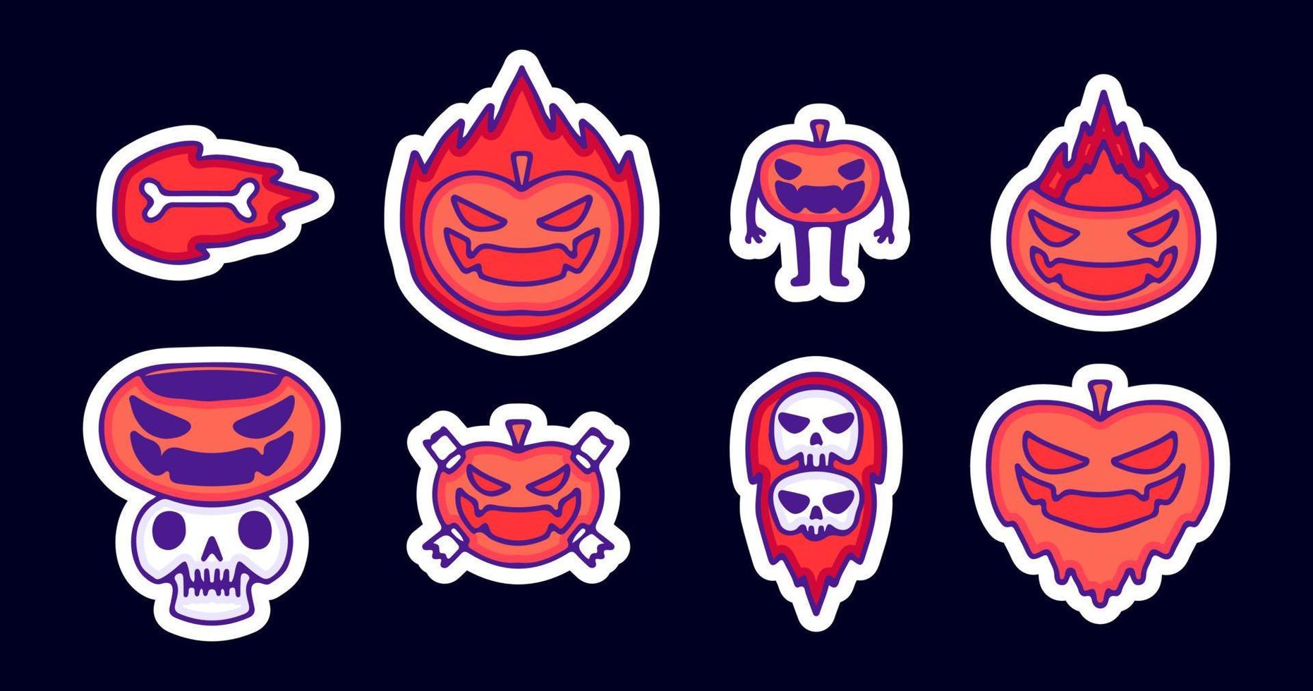 Set of Halloween cartoon, illustration for t-shirt, sticker, or apparel merchandise. With modern pop, retro, and cartoon style. vector