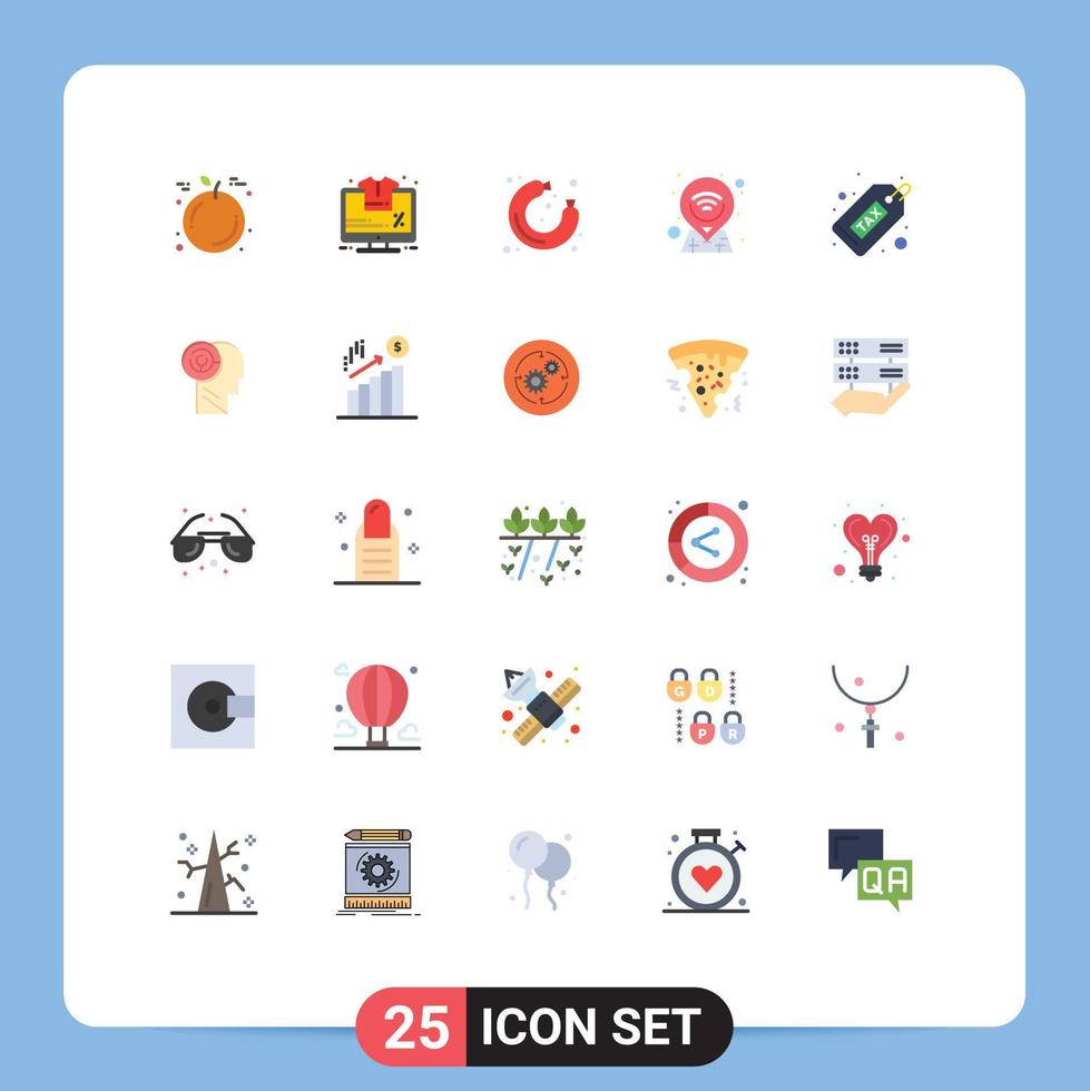 Flat Color Pack of 25 Universal Symbols of finance dollar sausage cash map Editable Vector Design Elements