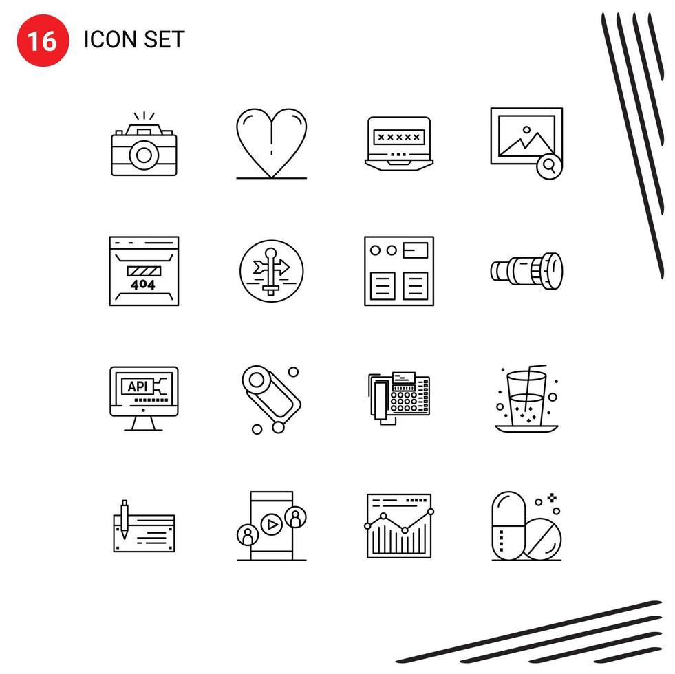 Group of 16 Modern Outlines Set for page development computer develop photo Editable Vector Design Elements