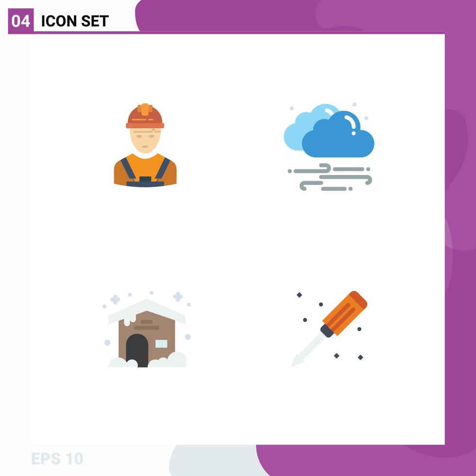 4 Universal Flat Icons Set for Web and Mobile Applications worker home engineer wind cloudy Editable Vector Design Elements