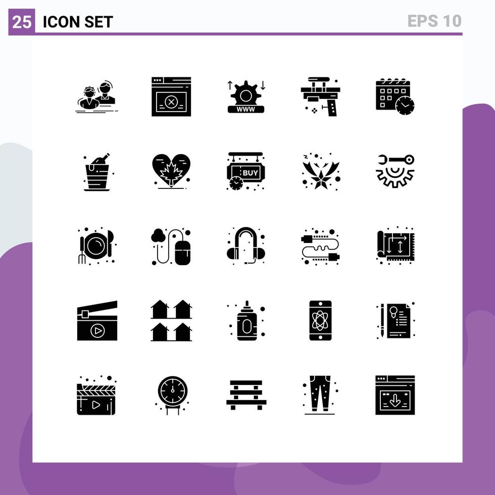 Universal Icon Symbols Group of 25 Modern Solid Glyphs of water summer website gun setting Editable Vector Design Elements