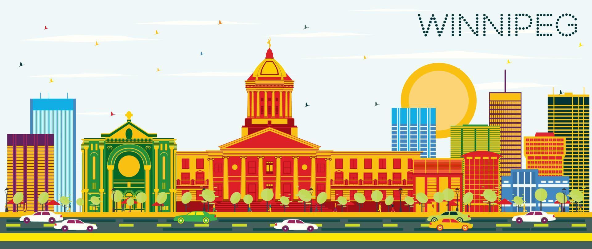 Winnipeg Skyline with Color Buildings and Blue Sky. vector
