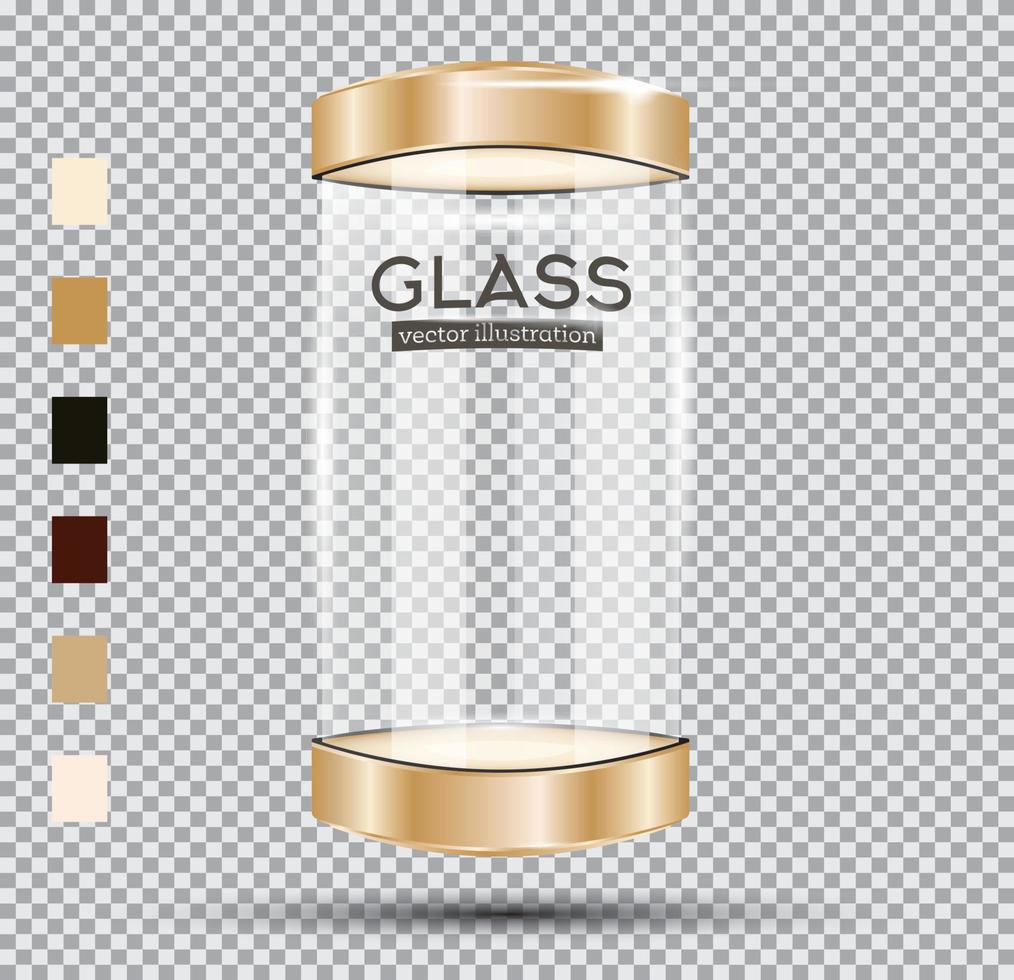 Empty Golden Glass Showcase. vector