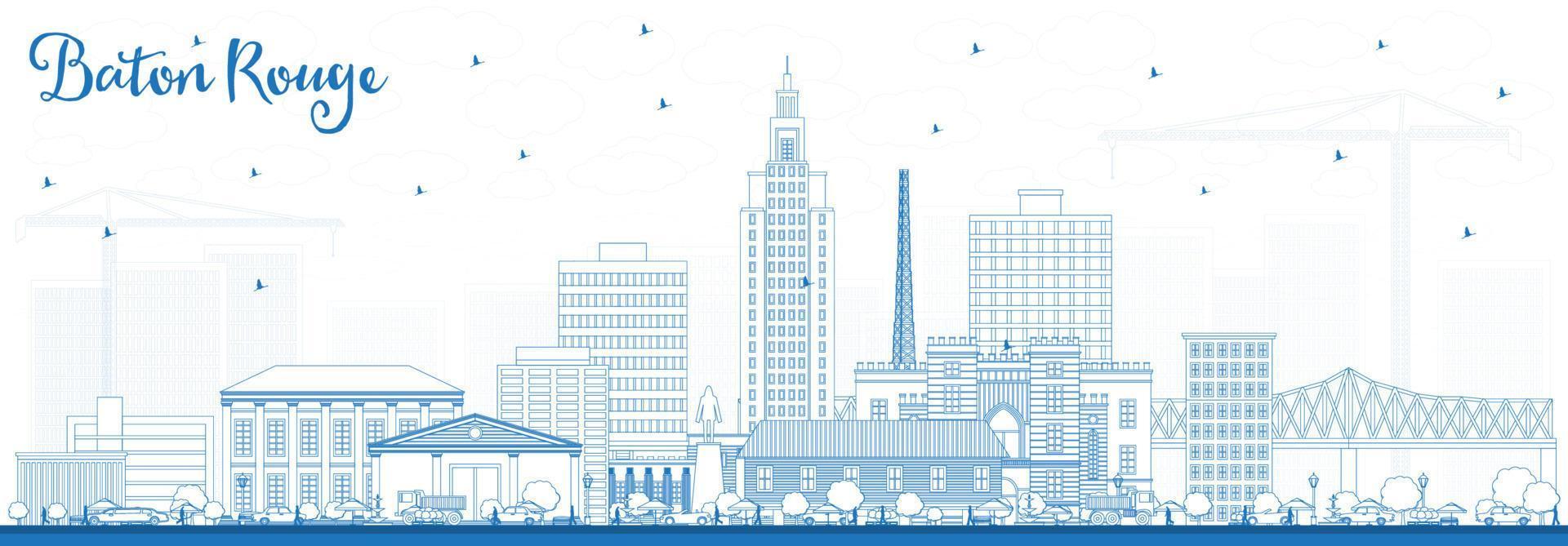 Outline Baton Rouge Louisiana City Skyline with Blue Buildings. vector