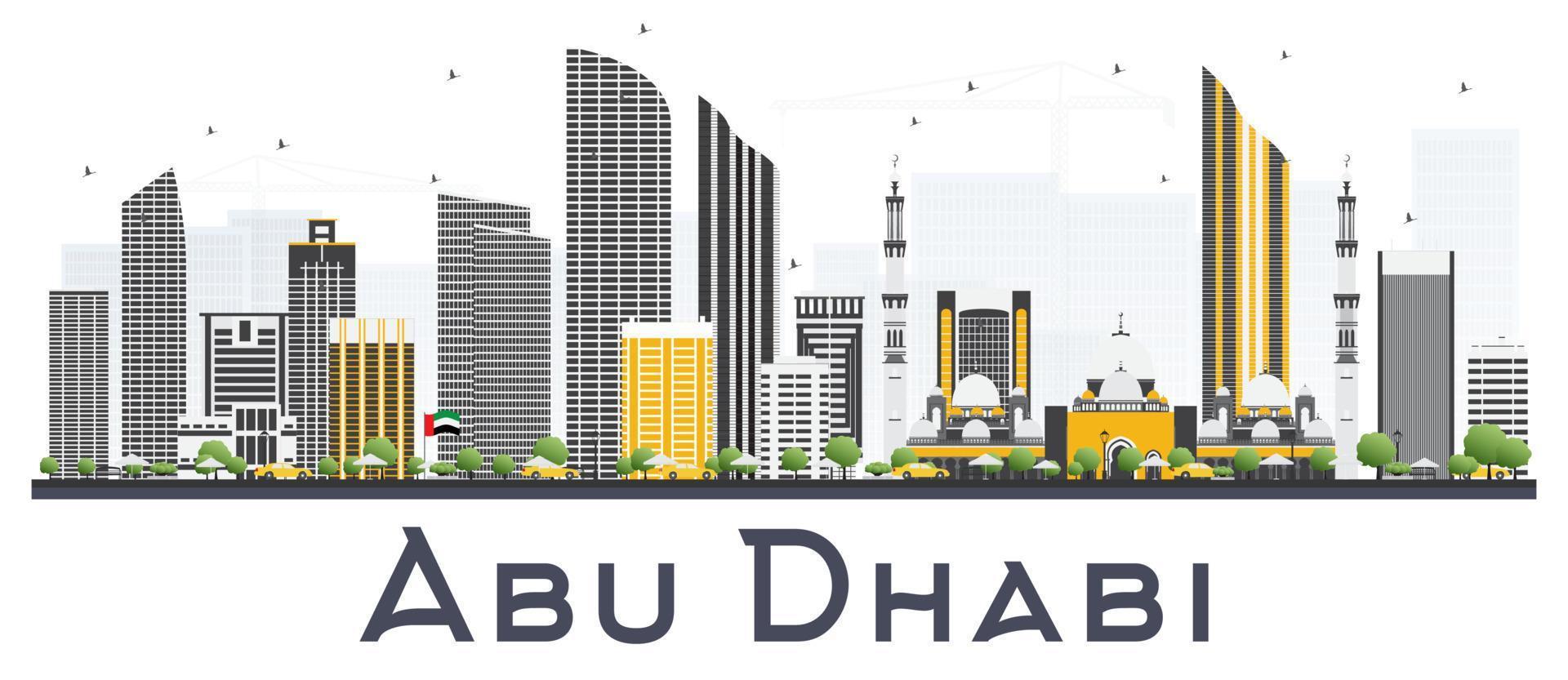 horizonte de la ciudad de abu dhabi uae con edificios grises aislados sobre fondo blanco. vector