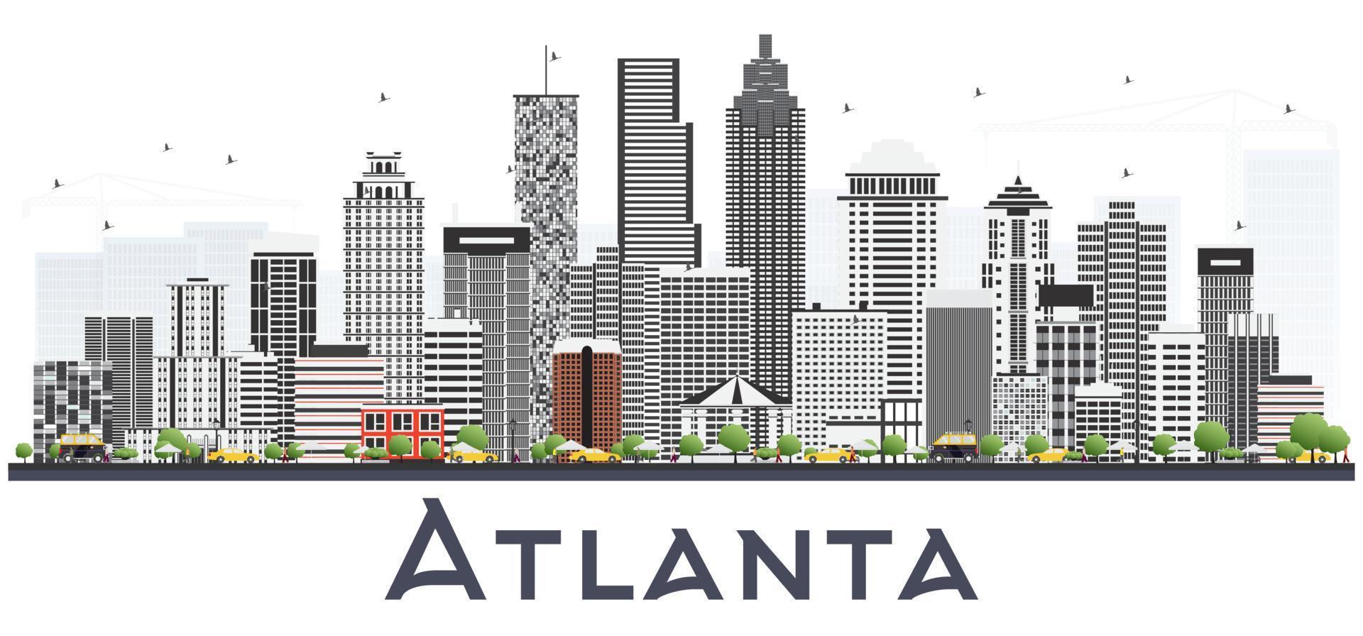 Atlanta Georgia USA City Skyline with Gray Buildings Isolated on White. vector