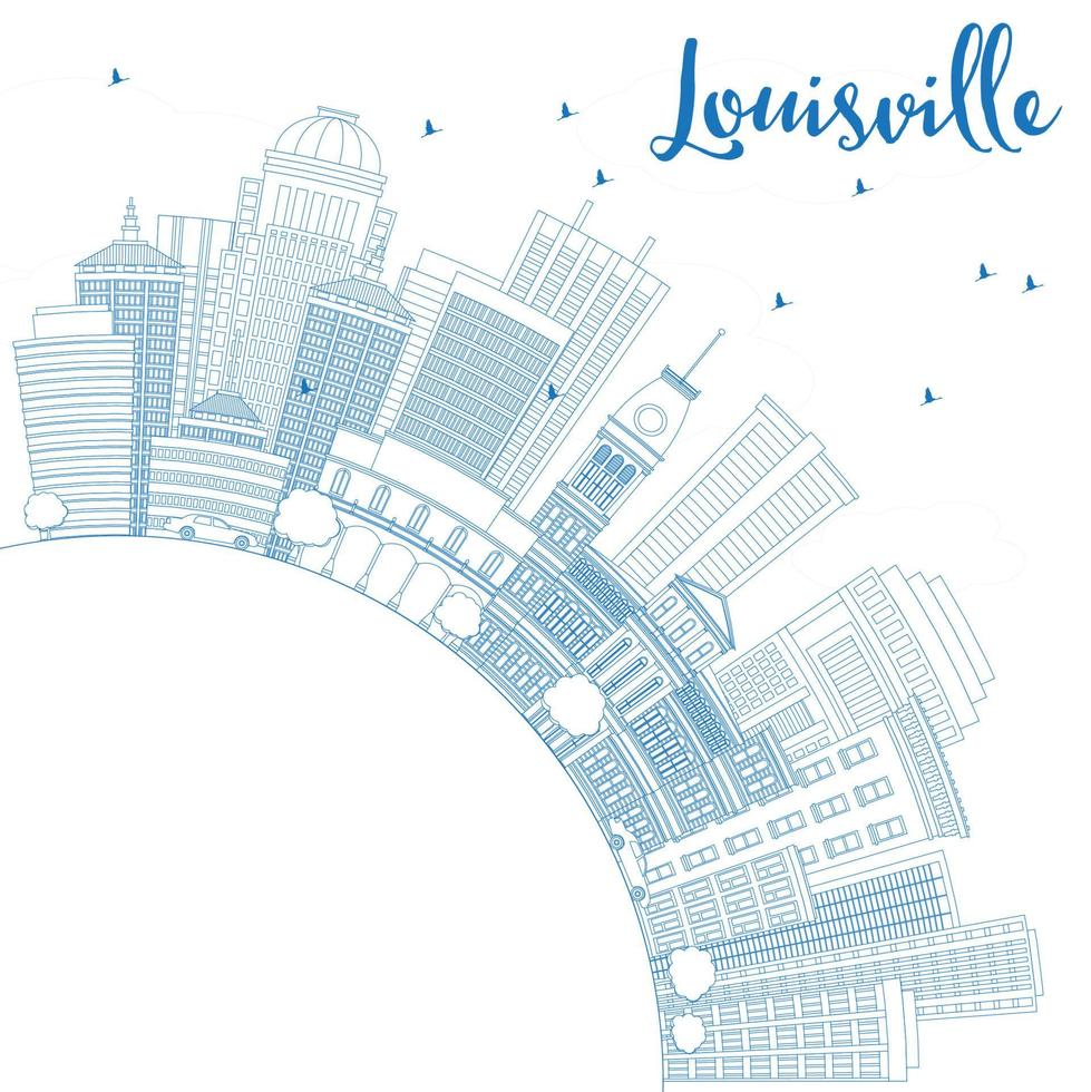 Outline Louisville Skyline with Blue Buildings and Copy Space. vector