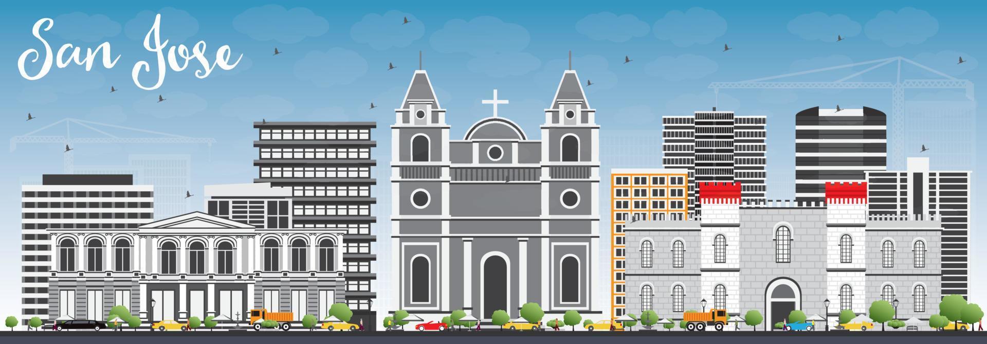 San Jose Skyline with Gray Buildings and Blue Sky. vector