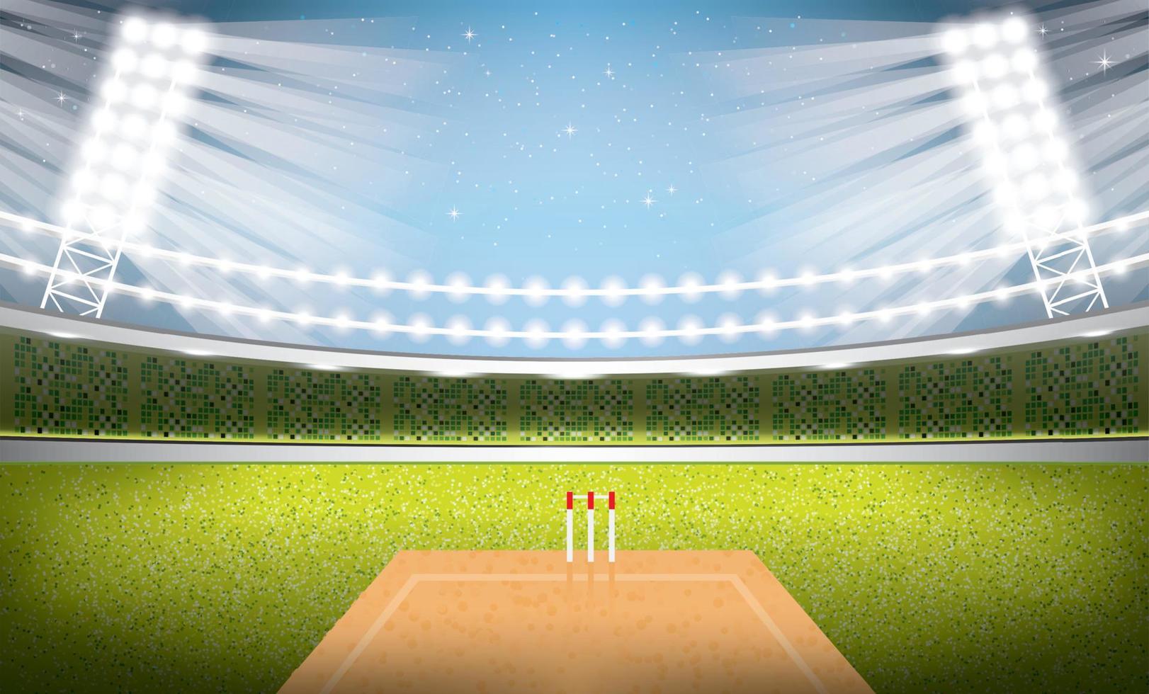 Cricket Stadium with Spotlights. vector