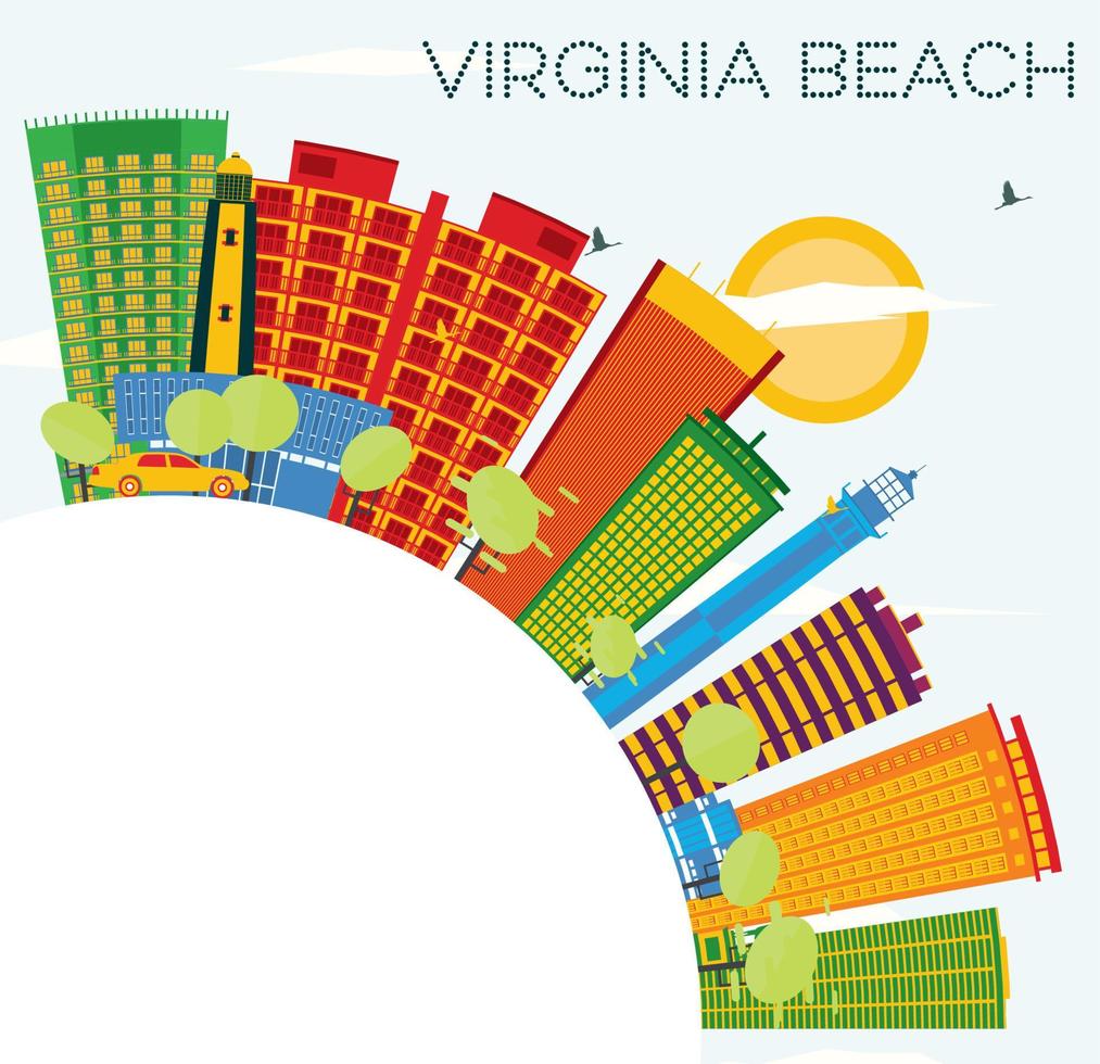 Virginia Beach Skyline with Color Buildings, Blue Sky and Copy Space. vector