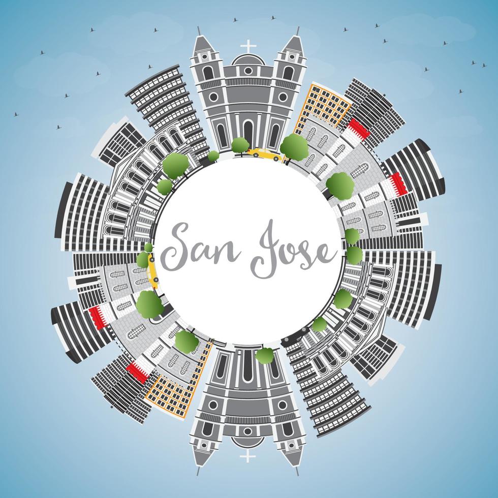 San Jose Skyline with Gray Buildings, Blue Sky and Copy Space. vector