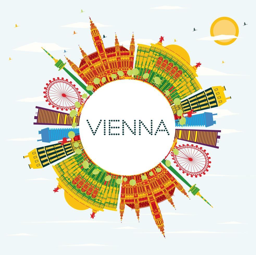 Vienna Skyline with Color Buildings, Blue Sky and Copy Space. vector