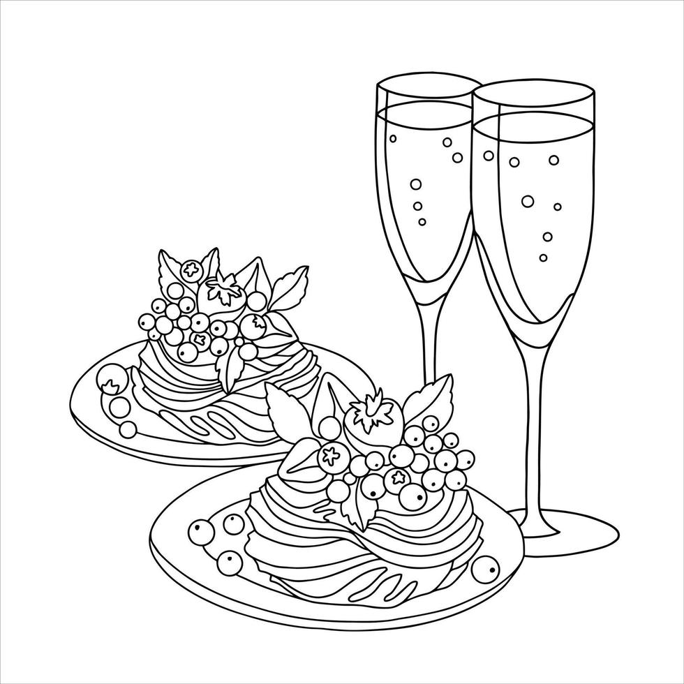 two glasses of champagne isolated on white fizz.Realistic bottle of champagne. vector