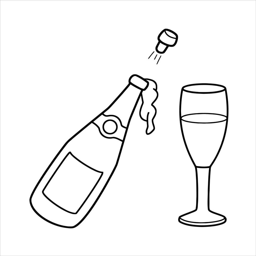 two glasses of champagne isolated on white fizz.Realistic bottle of champagne. vector