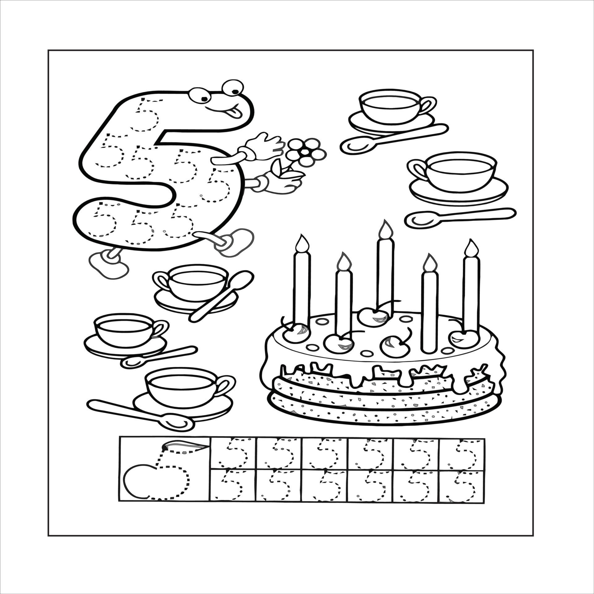 Number Coloring Page 0 1 2 3 4 5 6 7 8 9 10 Vector Illustration 