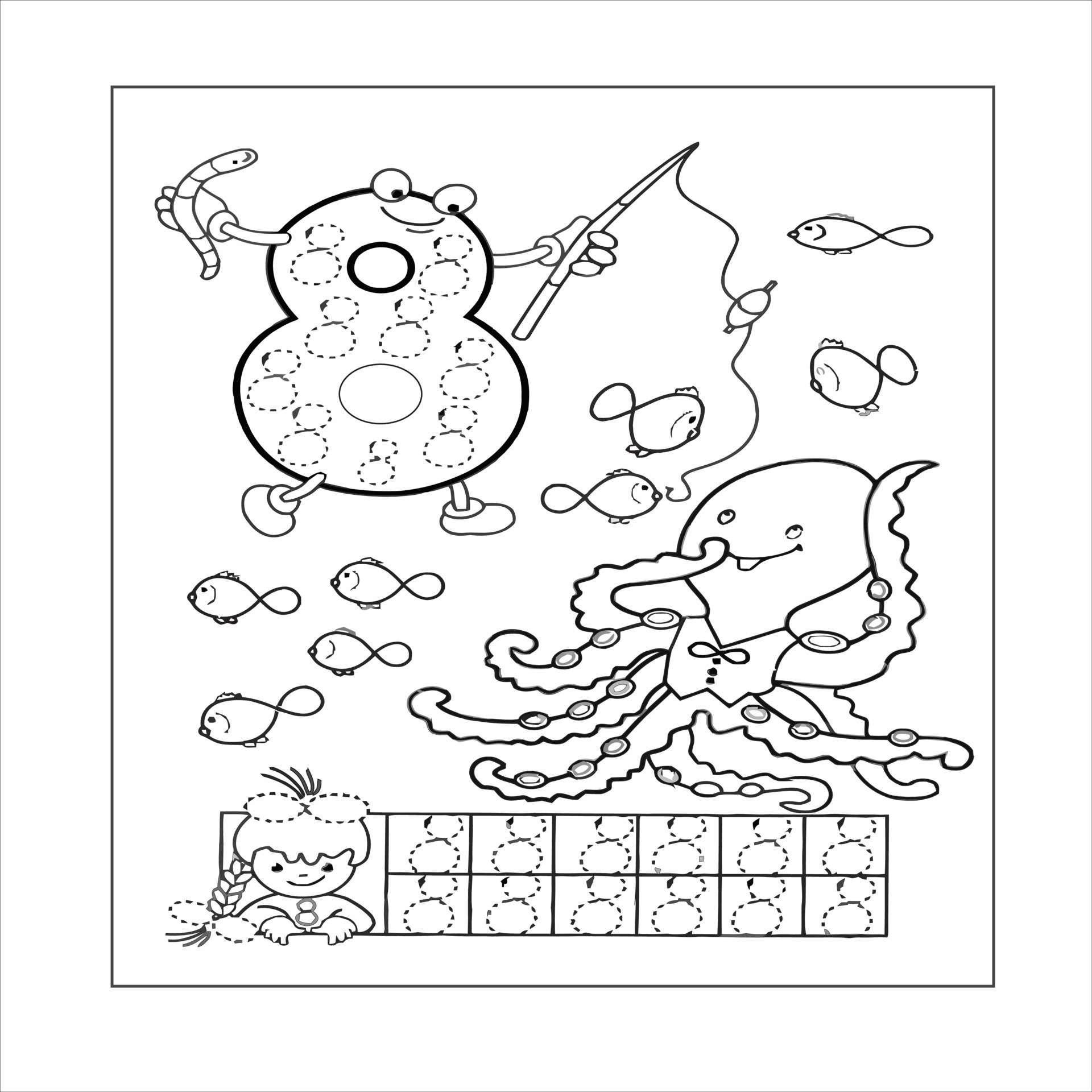 Number Coloring Page 0 1 2 3 4 5 6 7 8 9 10 Vector Illustration 