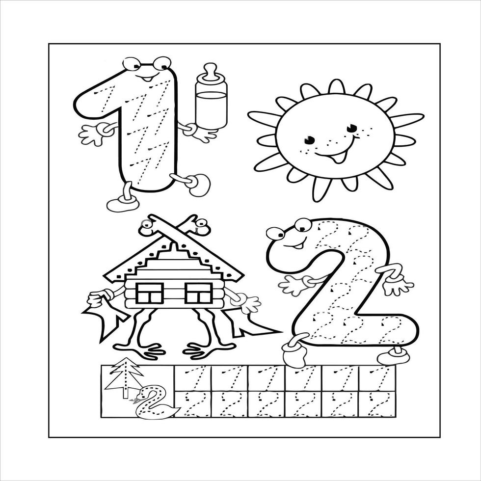 number coloring page 0,1,2,3,4,5,6,7,8,9,10 vector illustration.