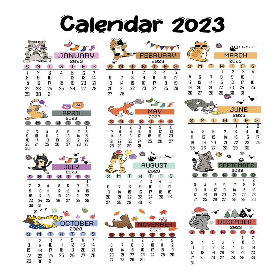 calender 2023 coloring page vector