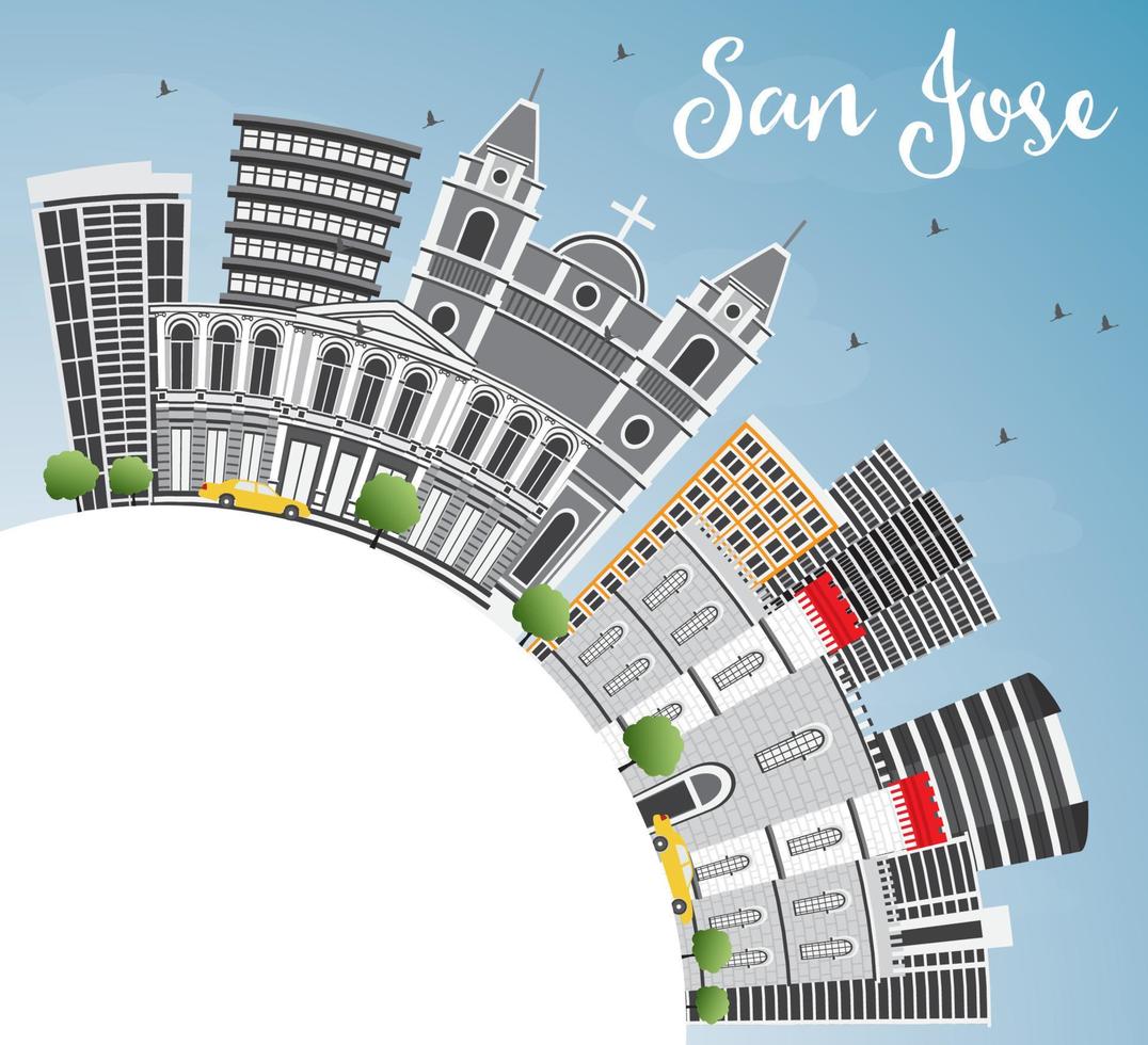 San Jose Skyline with Gray Buildings, Blue Sky and Copy Space. vector