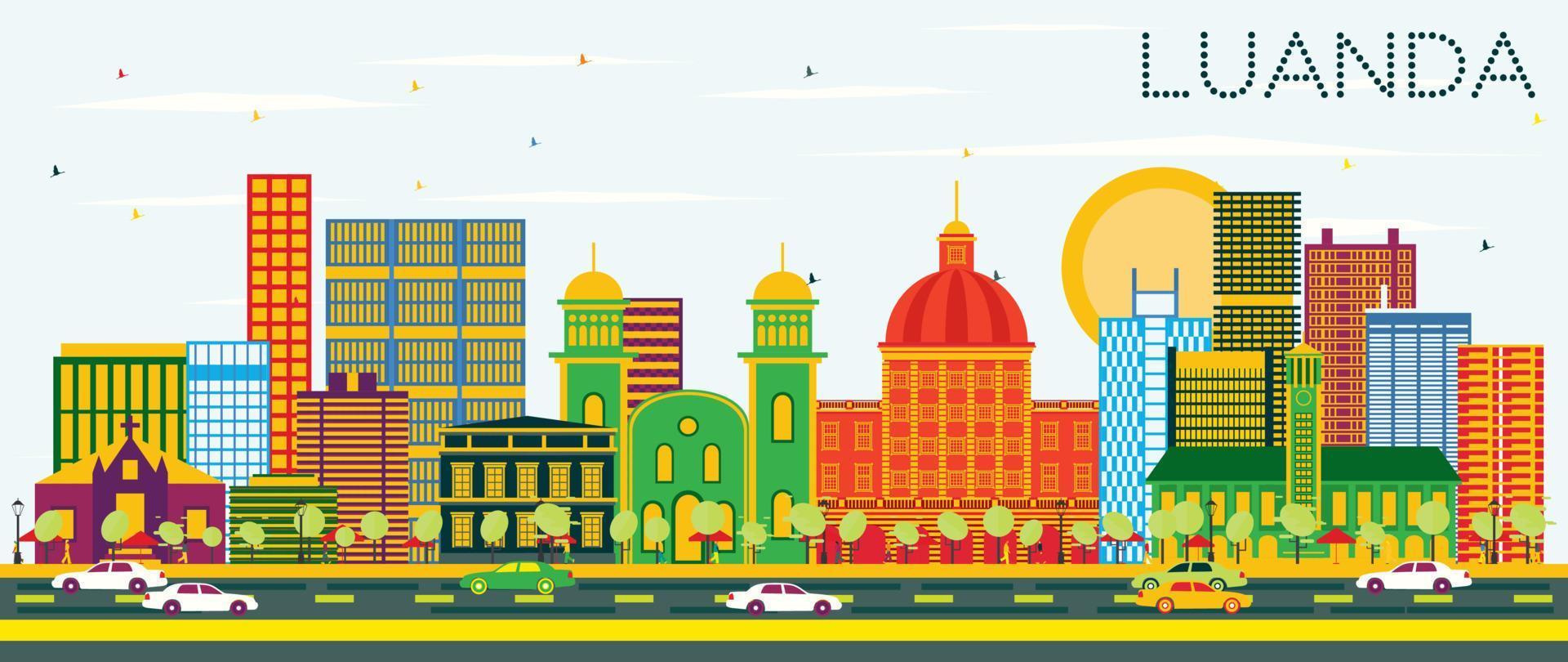 Luanda Angola Skyline with Color Buildings and Blue Sky. vector