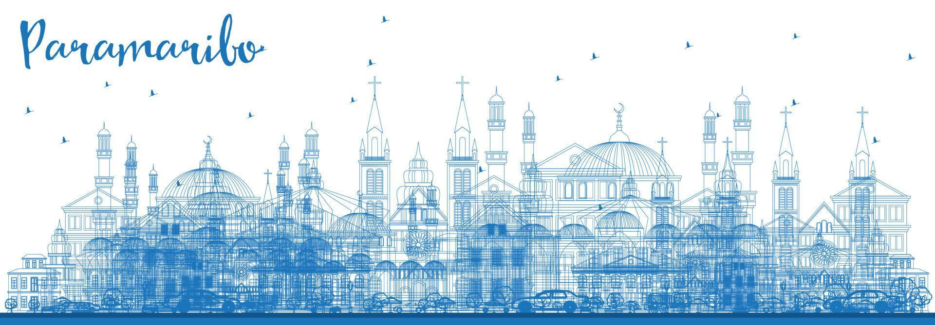 Outline Paramaribo Skyline with Blue Buildings. vector